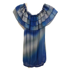 Mandy Blue Ombre Ruffle Sheer Blouse